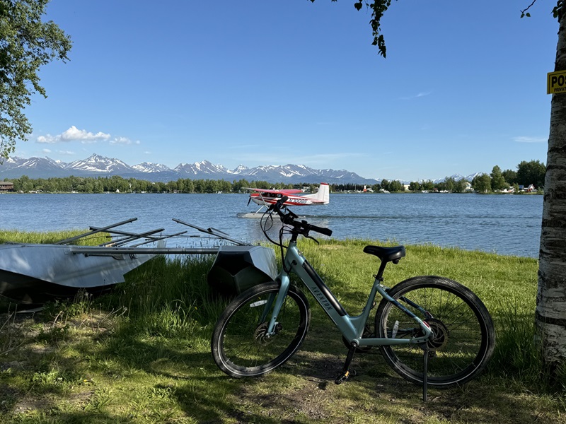 Bike parked by water