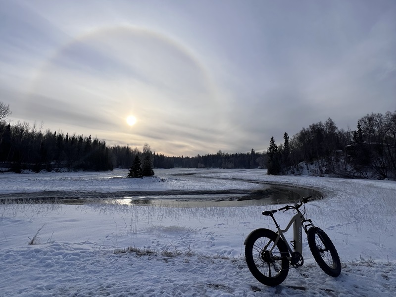 Bike parked by stream