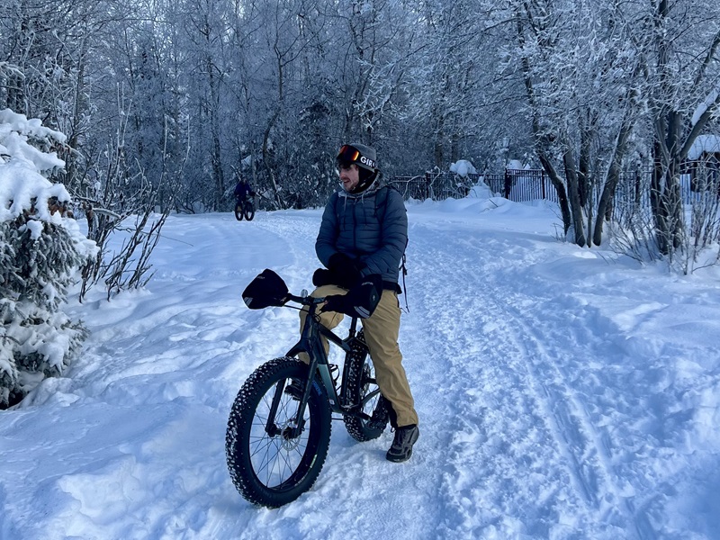 Biking on snowy trail