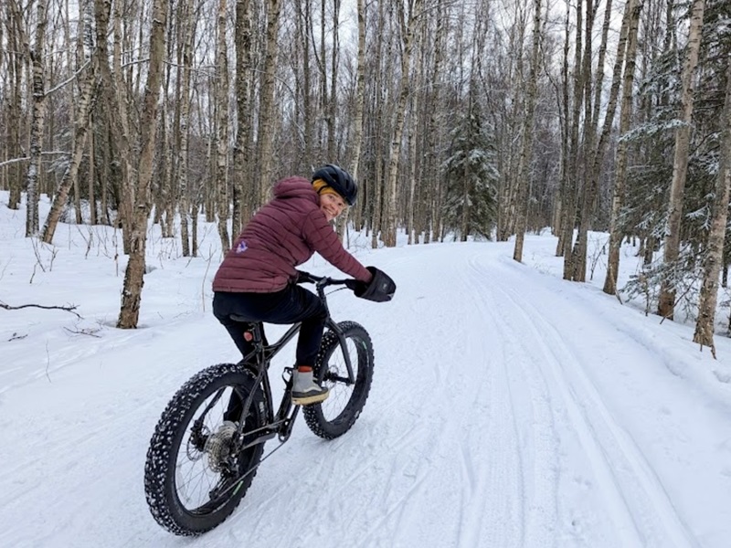 Biking on snowy trail