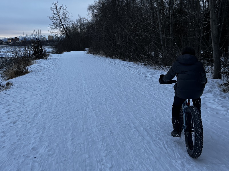 Biking on snowy trail